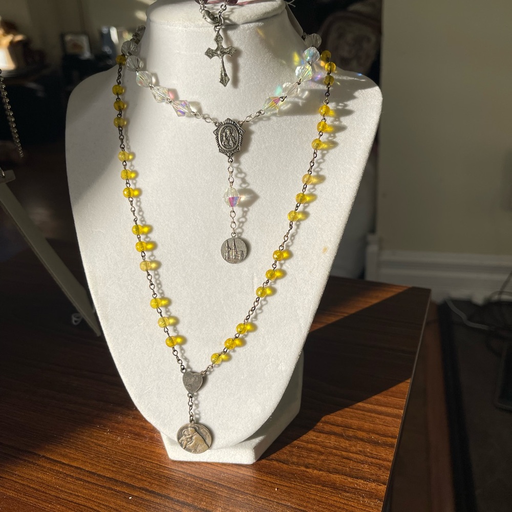 Three religious catholic prayer beads various lengths